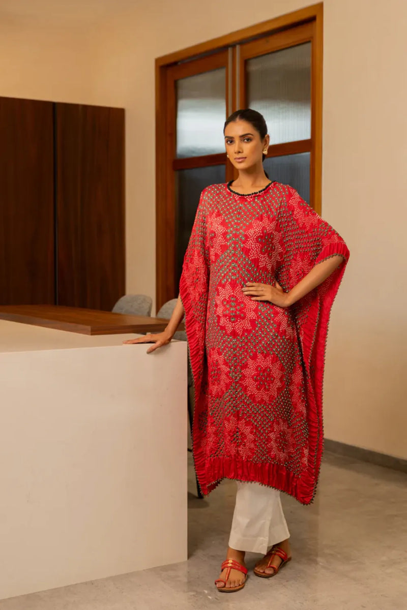 STAR KAFTAN-RED silk by Dyelogue in red color for women in Singapore