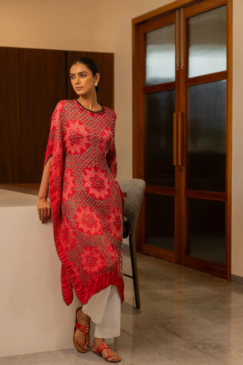 STAR KAFTAN-RED silk by Dyelogue in red color for women in Singapore