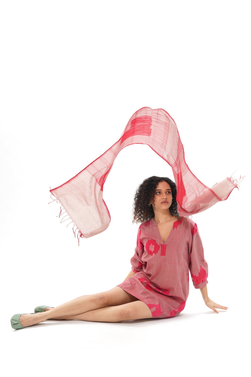 YUKI STOLE 100% cotton by Translate - Handwoven Ikat in pink color for women in Singapore