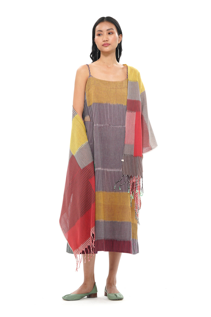 SHORU STOLE 100% cotton by Translate - Handwoven Ikat in red color for women in Singapore