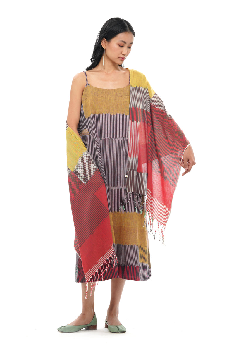 SHORU STOLE 100% cotton by Translate - Handwoven Ikat in red color for women in Singapore