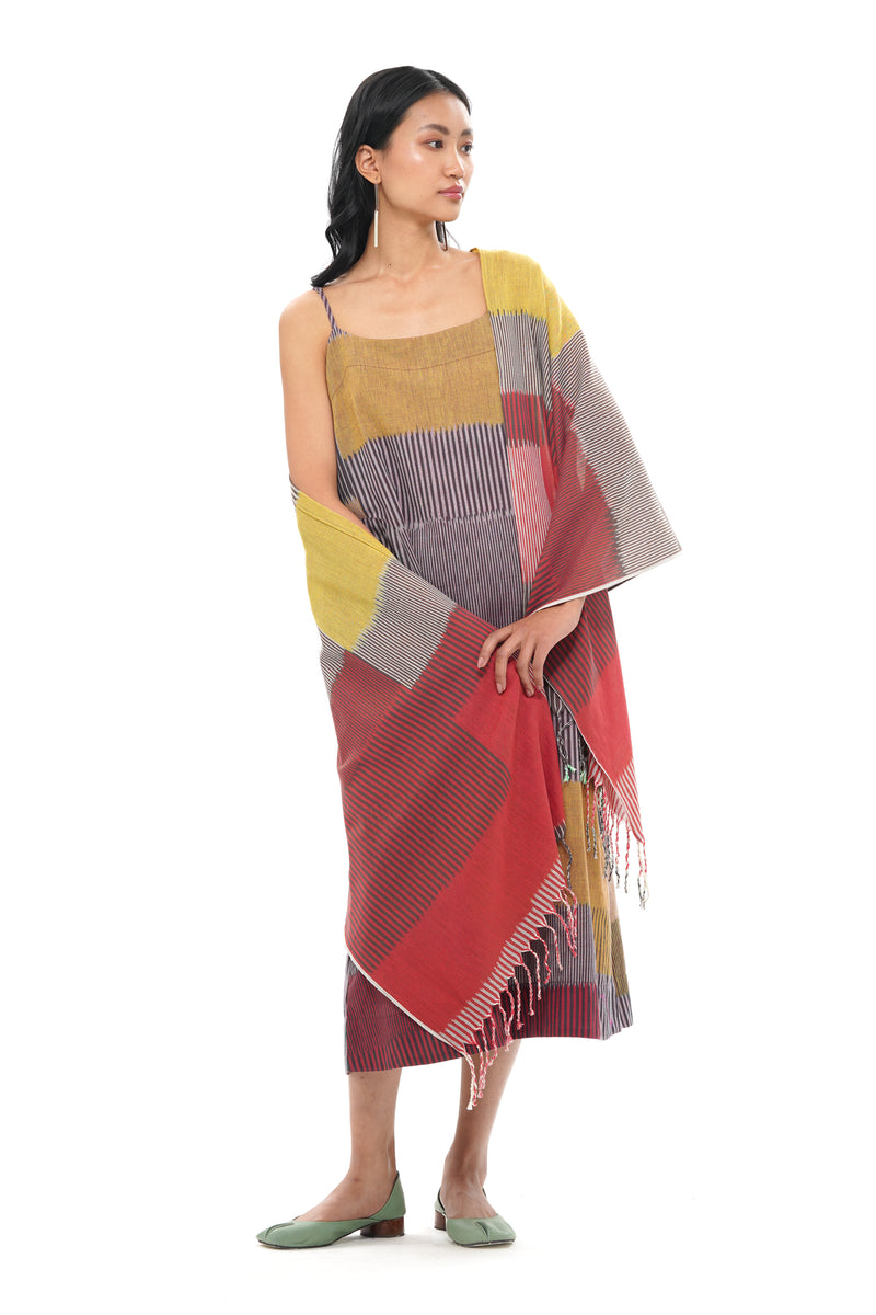 SHORU STOLE 100% cotton by Translate - Handwoven Ikat in red color for women in Singapore