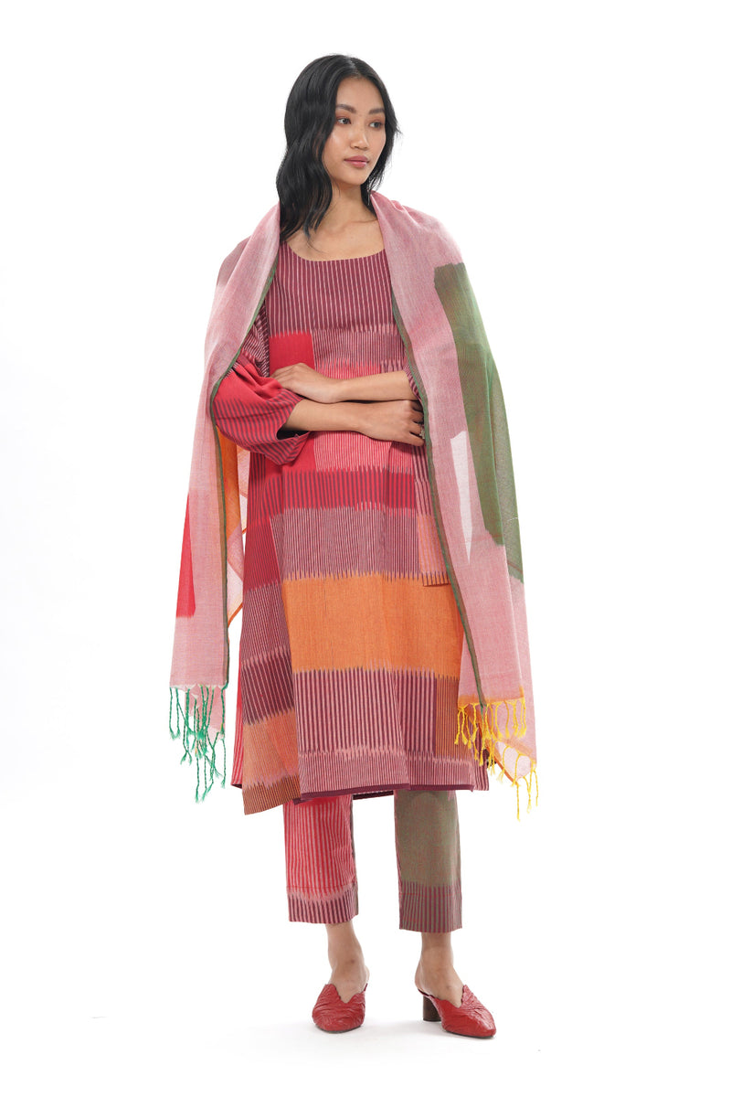 IRO STOLE 100% cotton by Translate - Handwoven Ikat in red color for women in Singapore