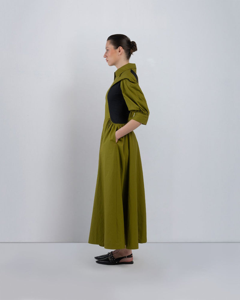 SUE DRESS - Olive + Black dress by Leh Studios in olive for women in Singapore