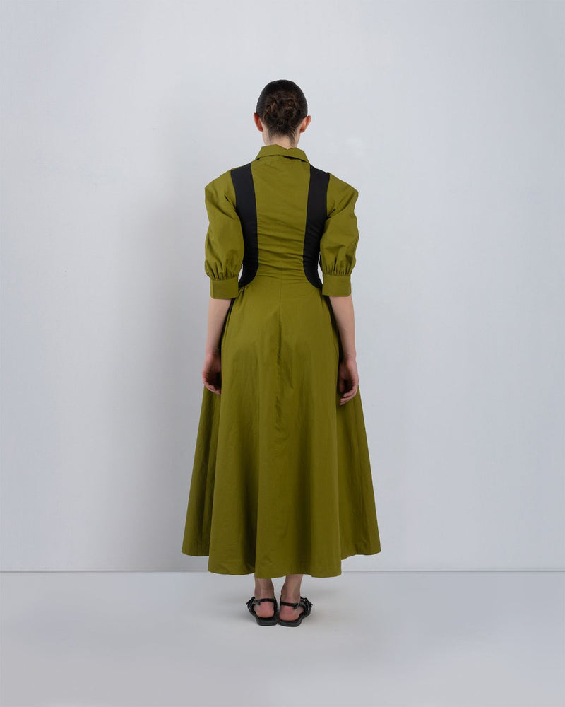 SUE DRESS - Olive + Black dress by Leh Studios in olive for women in Singapore