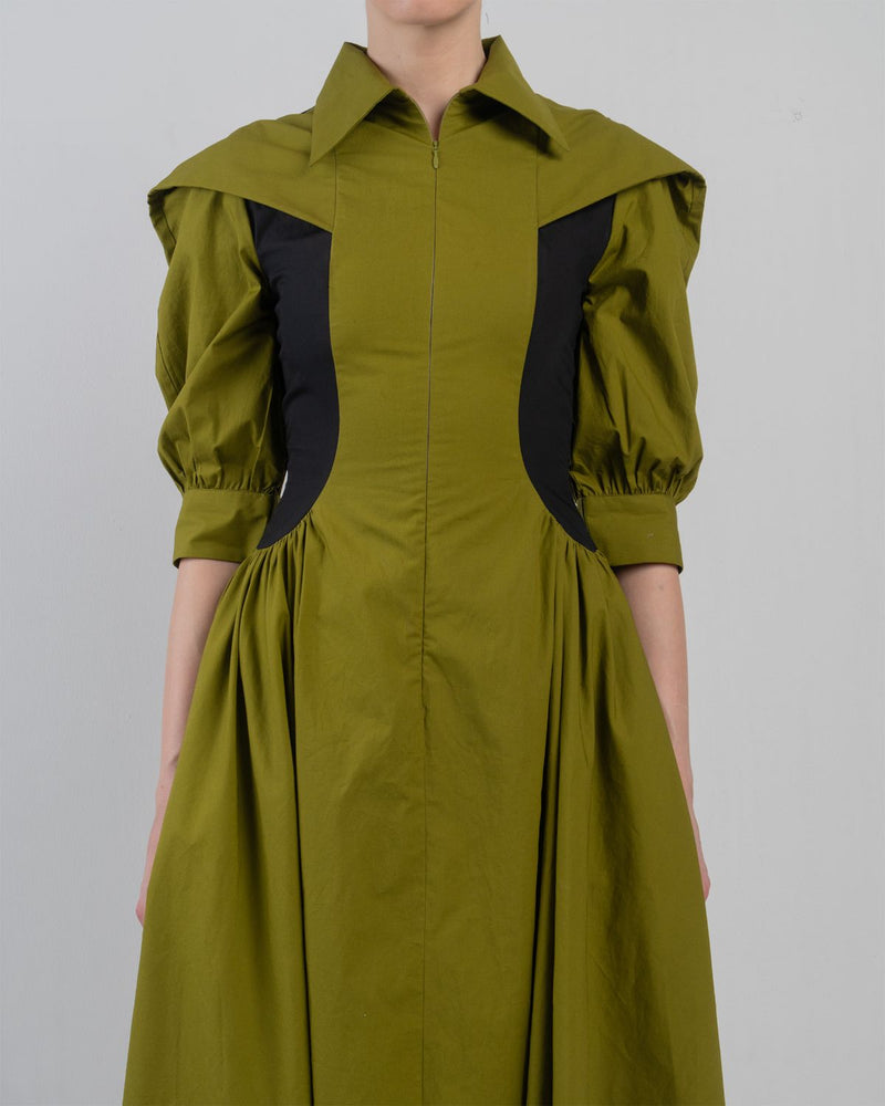 SUE DRESS - Olive + Black dress by Leh Studios in olive for women in Singapore