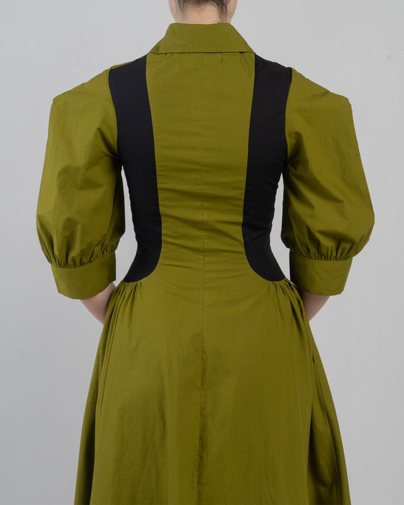 SUE DRESS - Olive + Black dress by Leh Studios in olive for women in Singapore