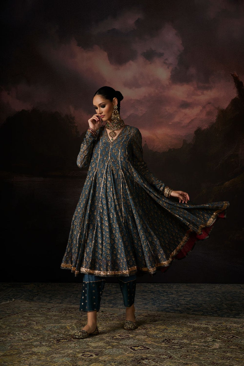SUFIA KURTA chanderi by SWATTI KAPOOR in teal color for women in Singapore