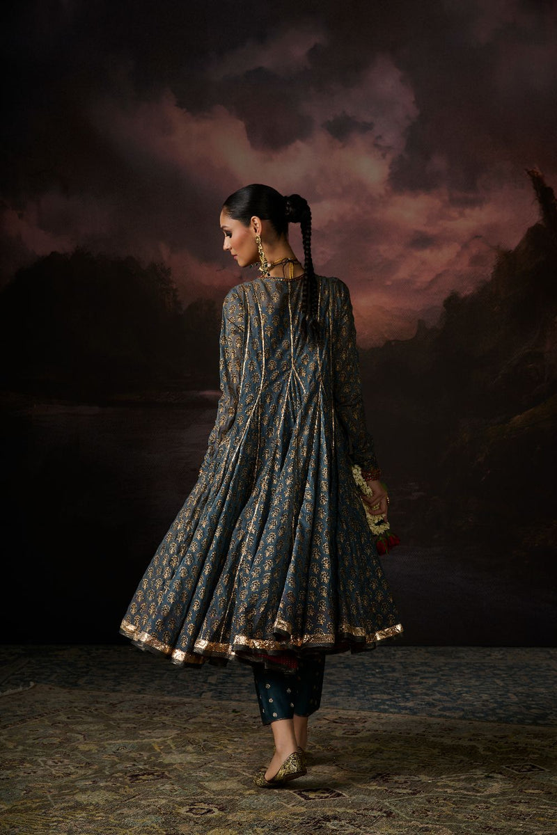 SUFIA KURTA chanderi by SWATTI KAPOOR in teal color for women in Singapore