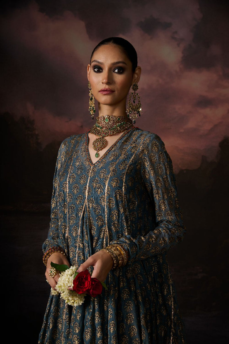 SUFIA KURTA chanderi by SWATTI KAPOOR in teal color for women in Singapore