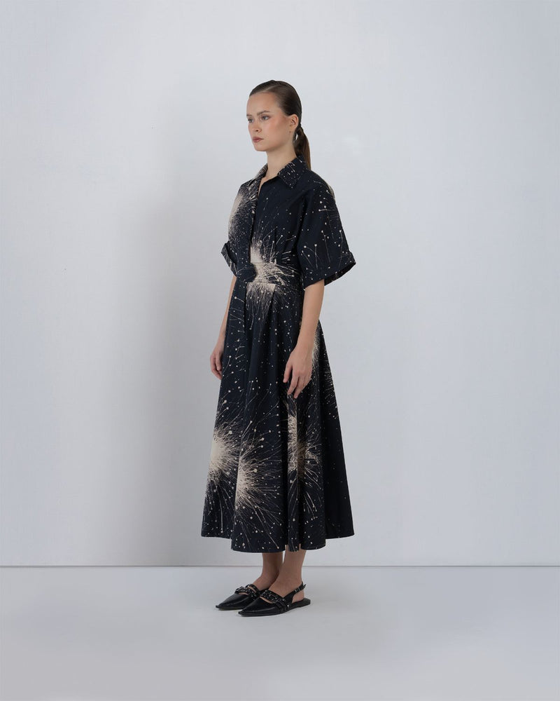 SUN DRESS IN SPLATTER PRINT - Black + Ivory dress by Leh Studios in black for women in Singapore
