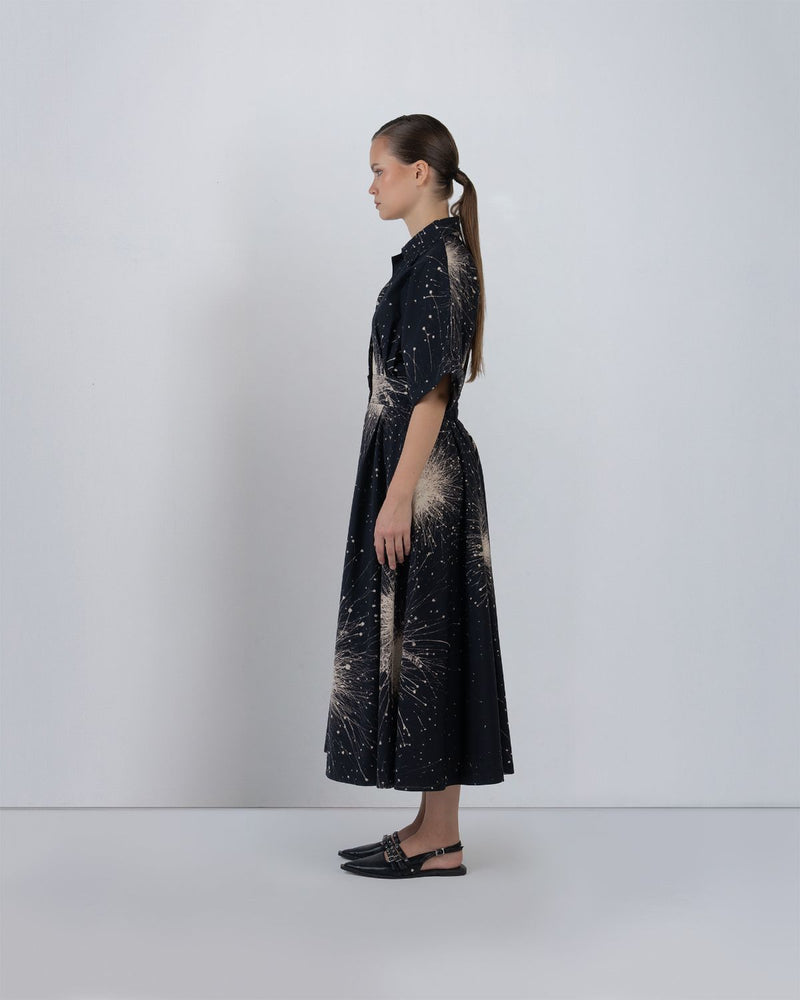 SUN DRESS IN SPLATTER PRINT - Black + Ivory dress by Leh Studios in black for women in Singapore