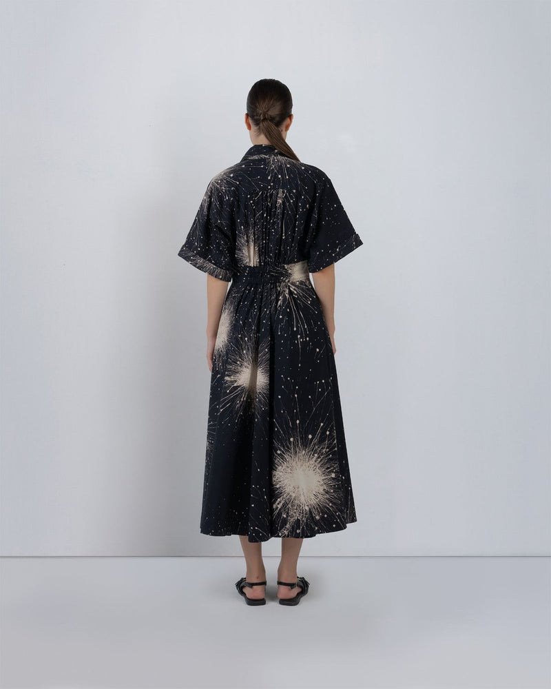 SUN DRESS IN SPLATTER PRINT - Black + Ivory dress by Leh Studios in black for women in Singapore