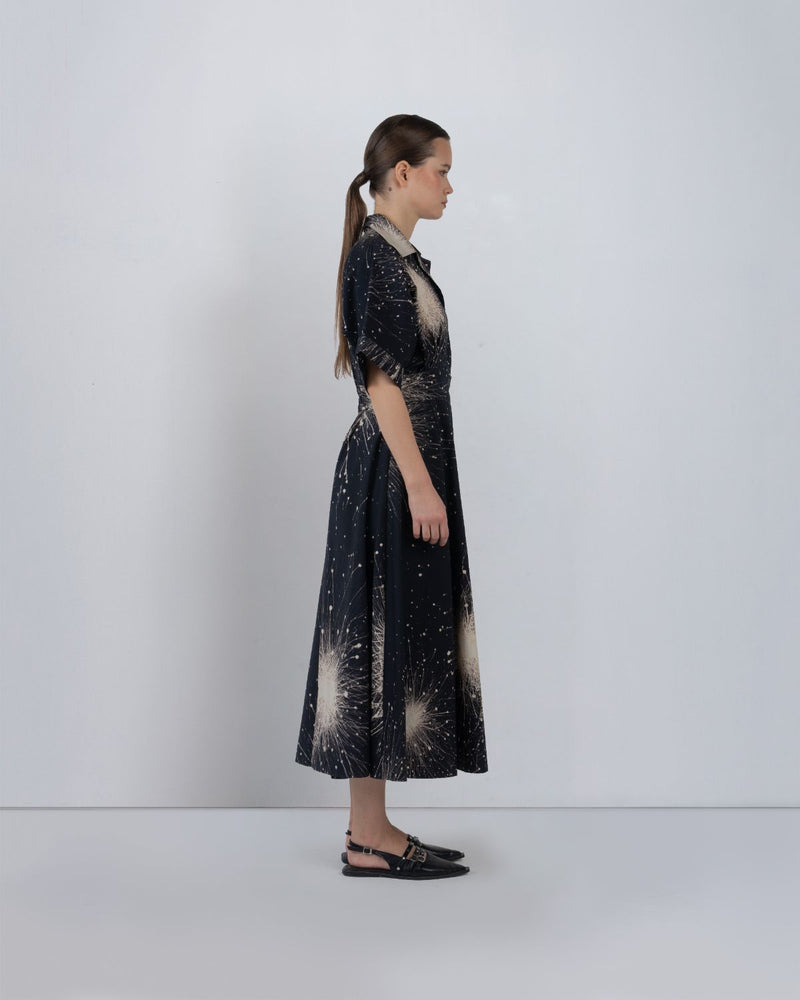 SUN DRESS IN SPLATTER PRINT - Black + Ivory dress by Leh Studios in black for women in Singapore