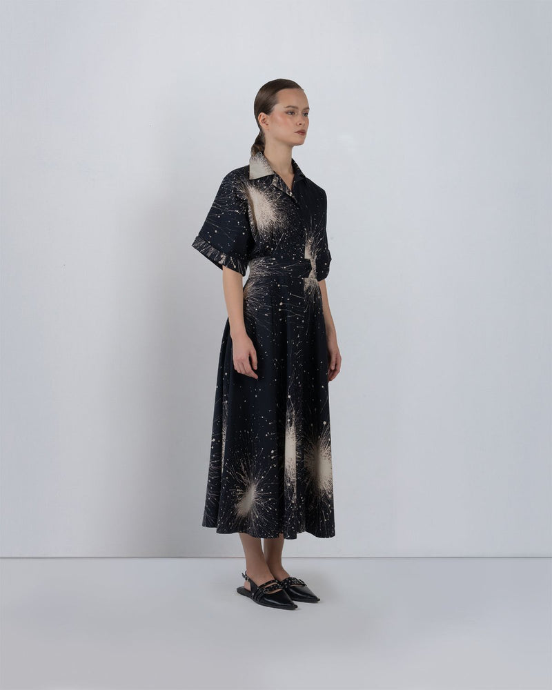 SUN DRESS IN SPLATTER PRINT - Black + Ivory dress by Leh Studios in black for women in Singapore