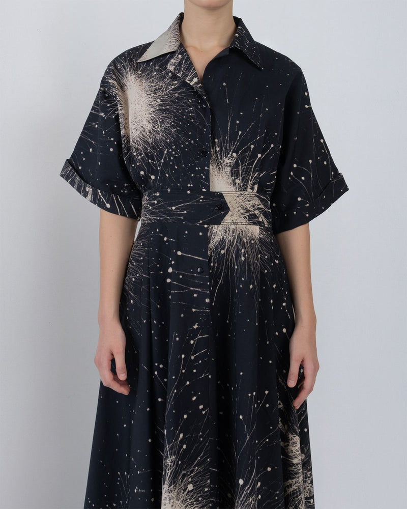 SUN DRESS IN SPLATTER PRINT - Black + Ivory dress by Leh Studios in black for women in Singapore
