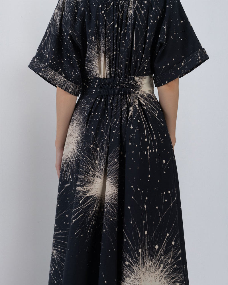 SUN DRESS IN SPLATTER PRINT - Black + Ivory dress by Leh Studios in black for women in Singapore