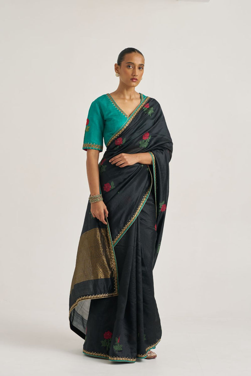 Anvika Sari silk by Suparna Som in black color for women in Singapore