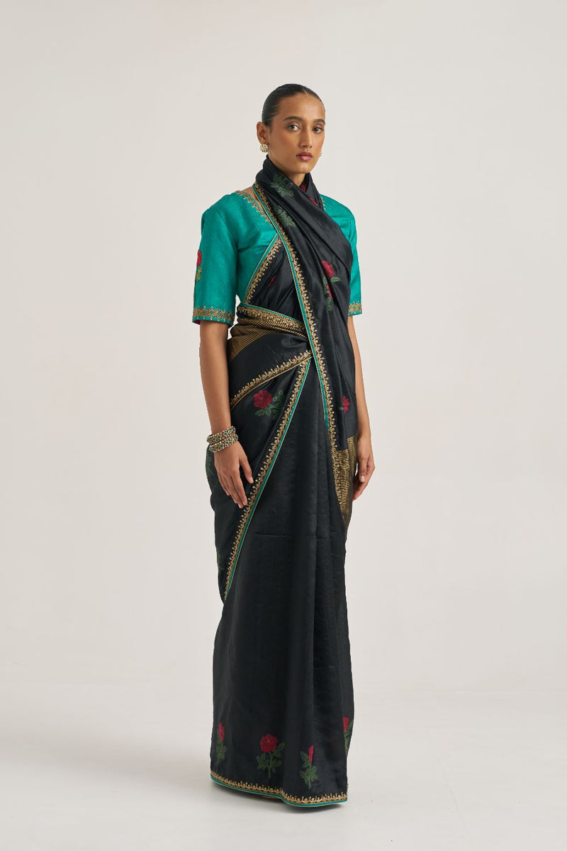 Anvika Sari silk by Suparna Som in black color for women in Singapore