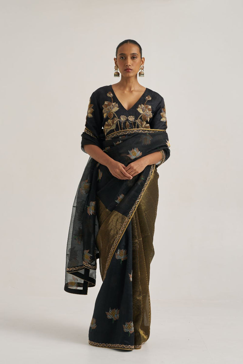 Padma Sari Black silk by Suparna Som in black color for women in Singapore
