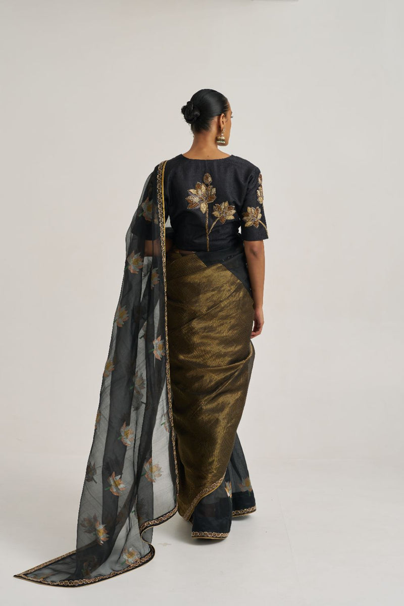 Padma Sari Black silk by Suparna Som in black color for women in Singapore
