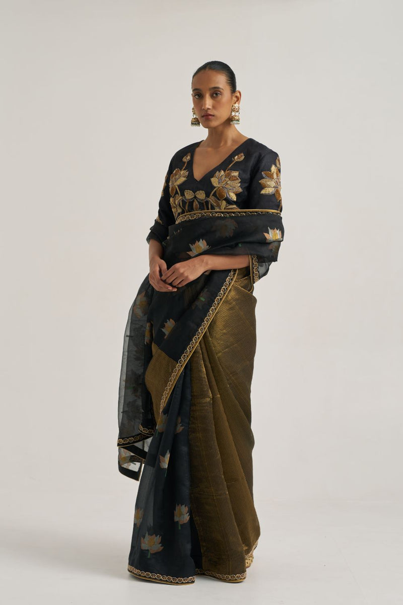 Padma Sari Black silk by Suparna Som in black color for women in Singapore