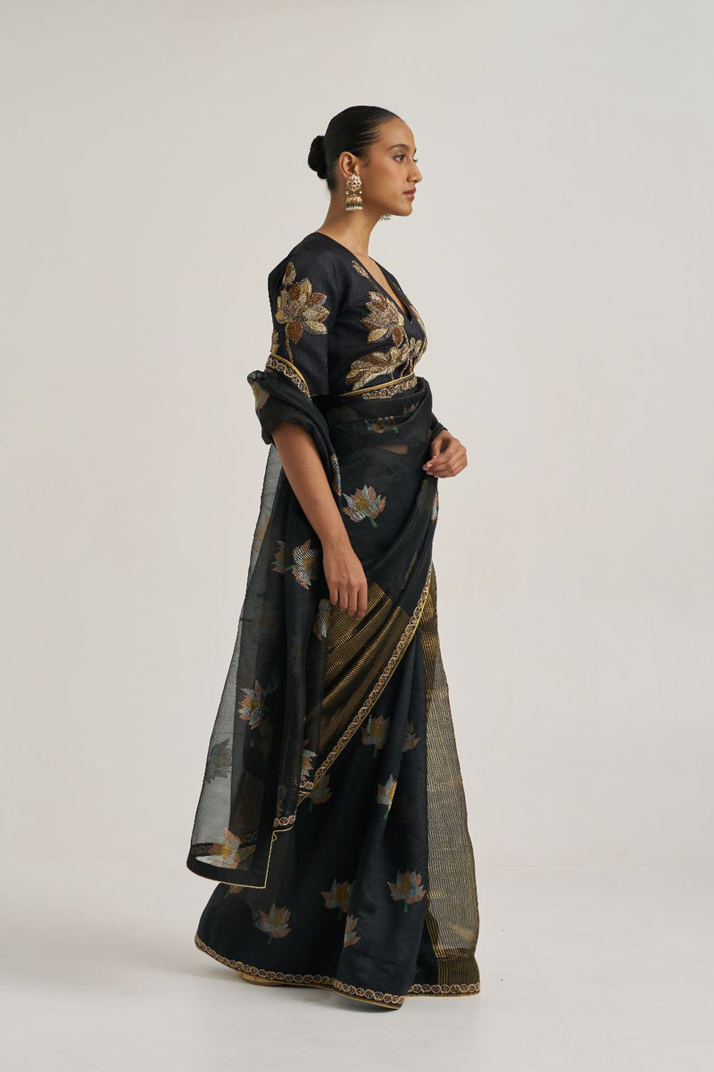Padma Sari Black silk by Suparna Som in black color for women in Singapore