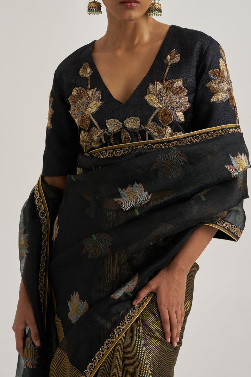 Padma Sari Black silk by Suparna Som in black color for women in Singapore