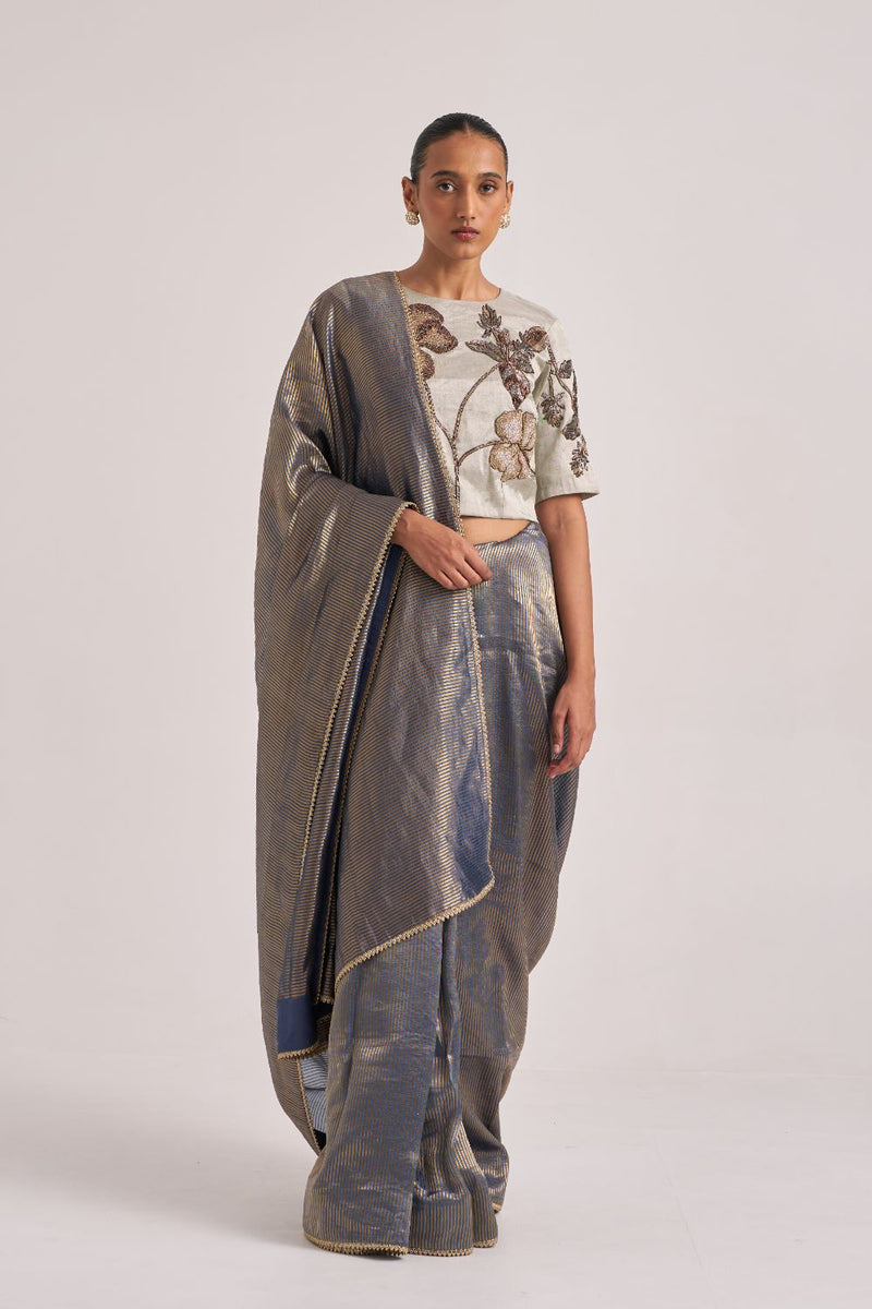 Bhavya Sari Blue silk by Suparna Som in grey color for women in Singapore