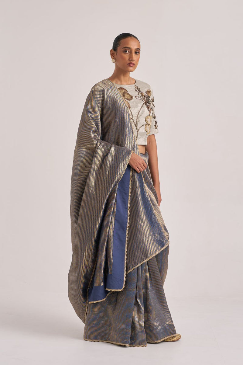 Bhavya Sari Blue silk by Suparna Som in grey color for women in Singapore