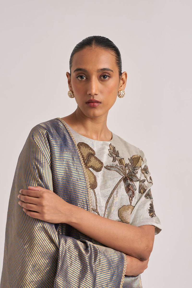 Bhavya Sari Blue silk by Suparna Som in grey color for women in Singapore