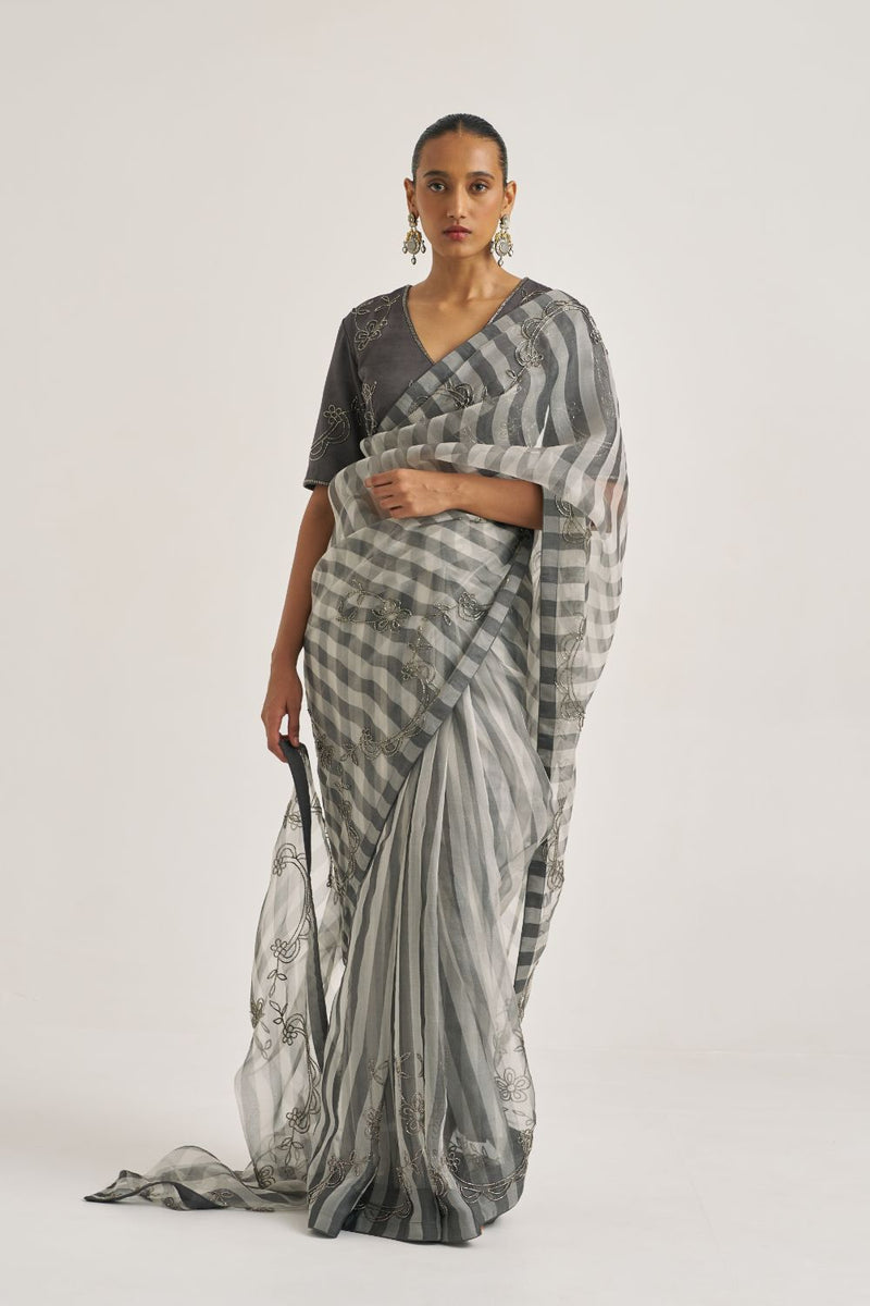 Yamini Sari Grey organza by Suparna Som in grey color for women in Singapore