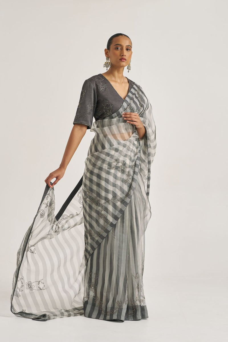 Yamini Sari Grey organza by Suparna Som in grey color for women in Singapore