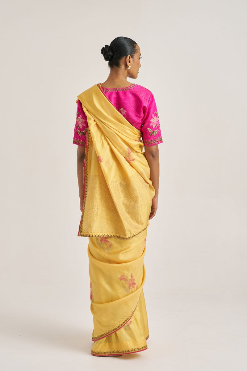 Madhavi Sari silk by Suparna Som in yellow color for women in Singapore