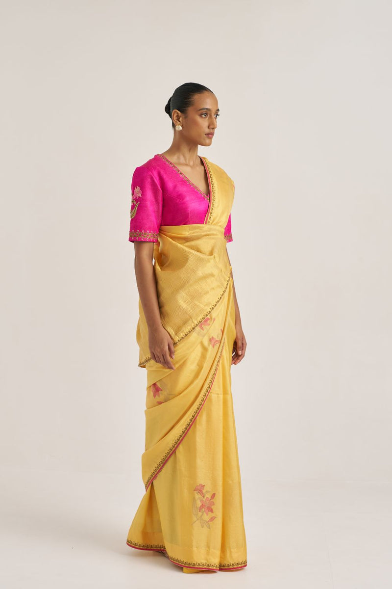 Madhavi Sari silk by Suparna Som in yellow color for women in Singapore