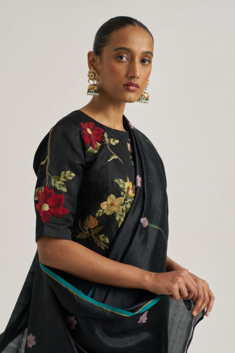 Bagaan Blouse Black silk by Suparna Som in black color for women in Singapore