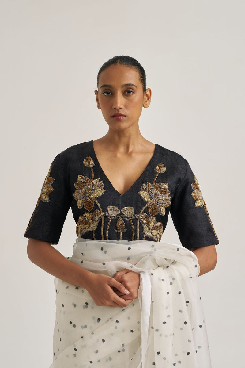 Padma Blouse Black silk by Suparna Som in black color for women in Singapore