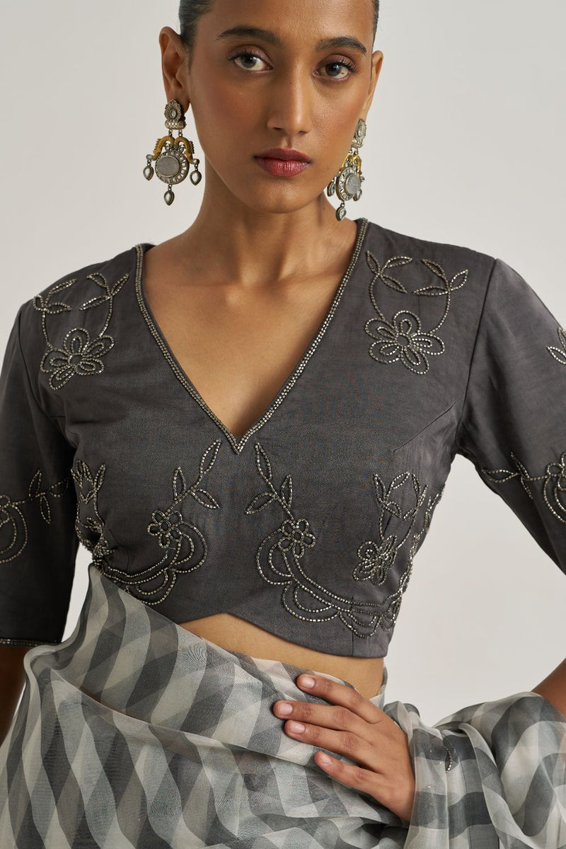Yamini Blouse Grey silk by Suparna Som in grey color for women in Singapore