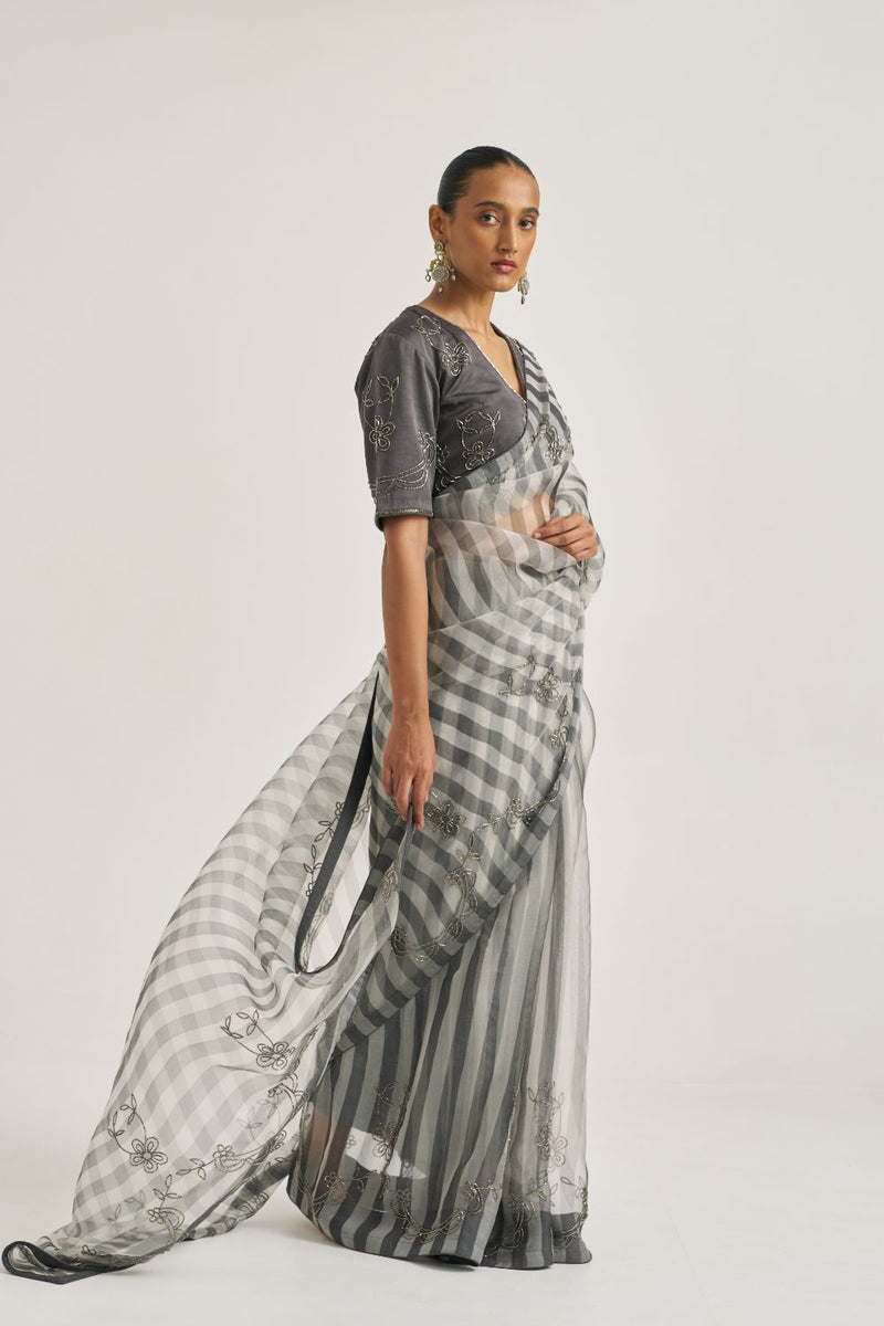 Yamini Blouse Grey silk by Suparna Som in grey color for women in Singapore