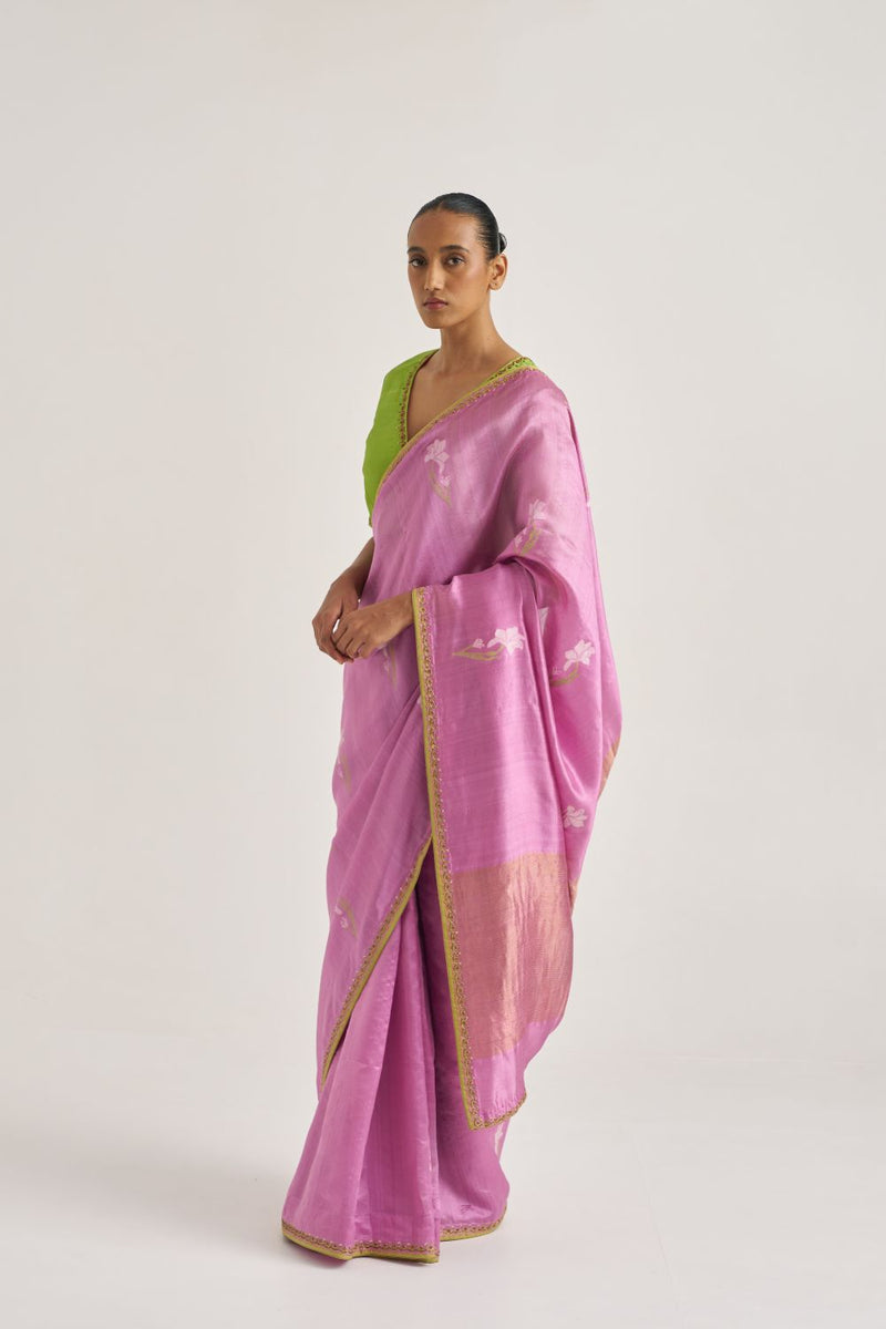 Madhura Sari silk by Suparna Som in pink color for women in Singapore