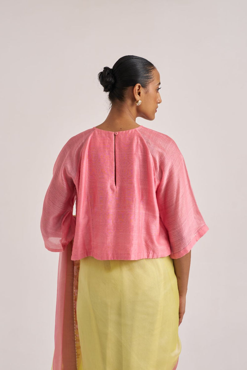 Swara Blouse Peach silk by Suparna Som in peach color for women in Singapore