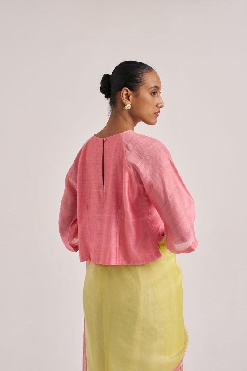 Swara Blouse Peach silk by Suparna Som in peach color for women in Singapore