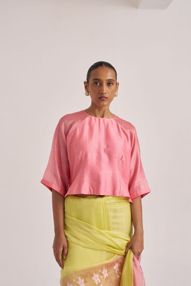 Swara Blouse Peach silk by Suparna Som in peach color for women in Singapore