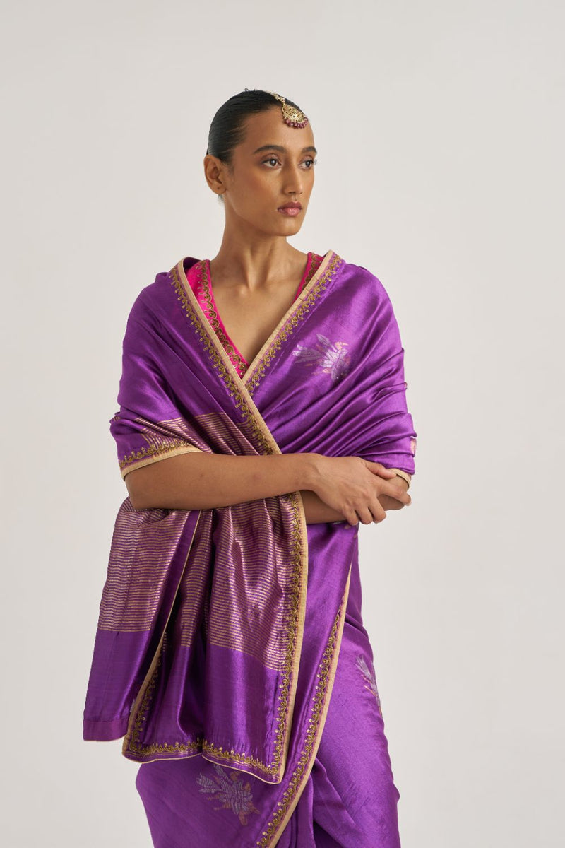 Kumud Sari silk by Suparna Som in purple color for women in Singapore