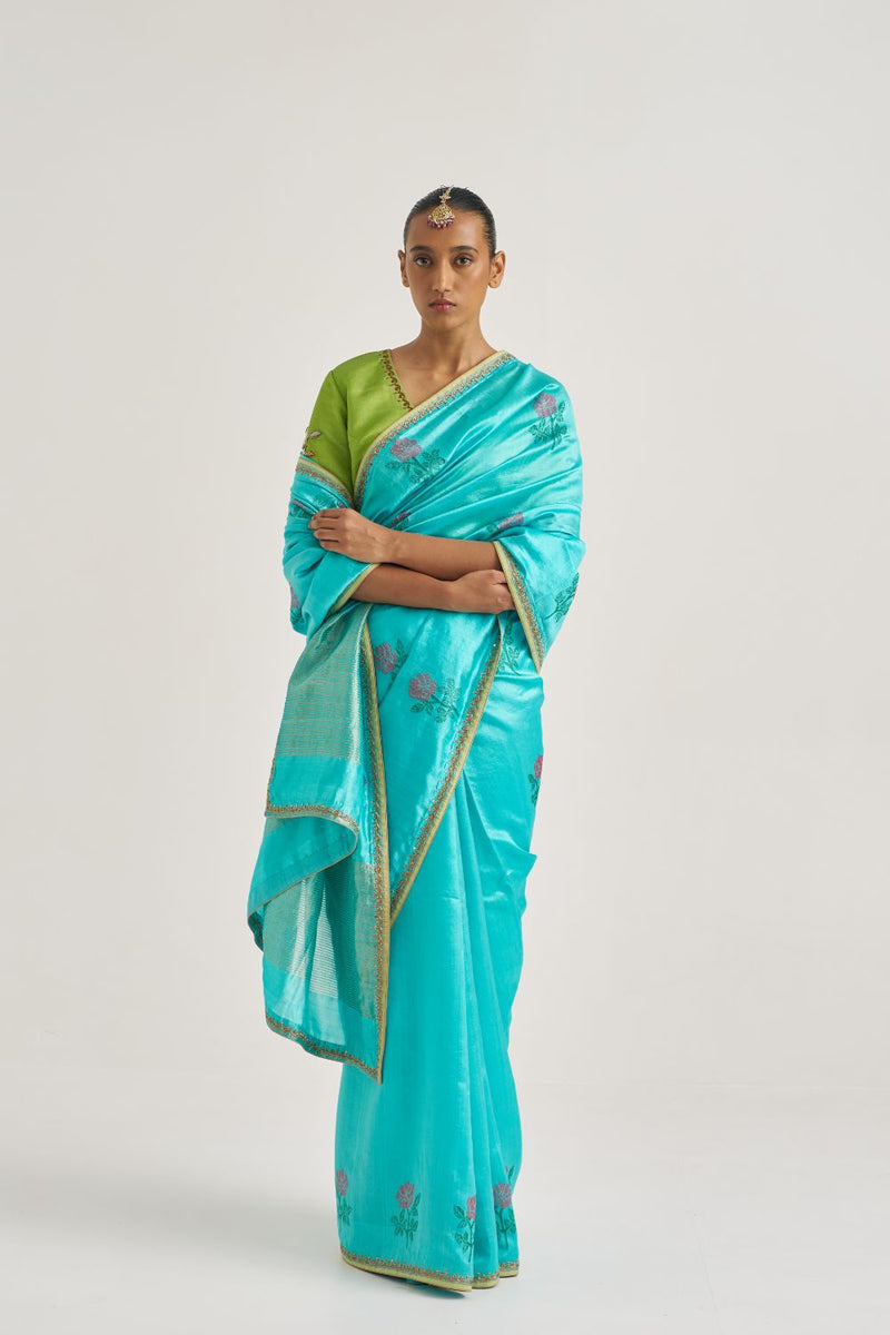 Jhanvi Sari silk by Suparna Som in blue color for women in Singapore