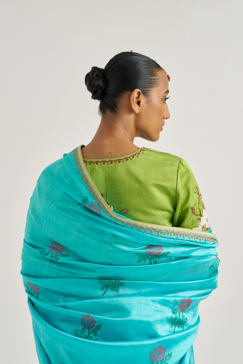 Jhanvi Sari silk by Suparna Som in blue color for women in Singapore