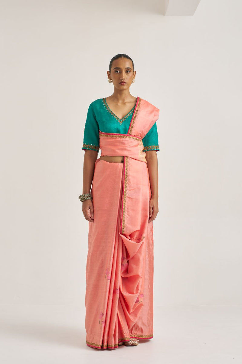 Charvi Sari silk by Suparna Som in peach color for women in Singapore