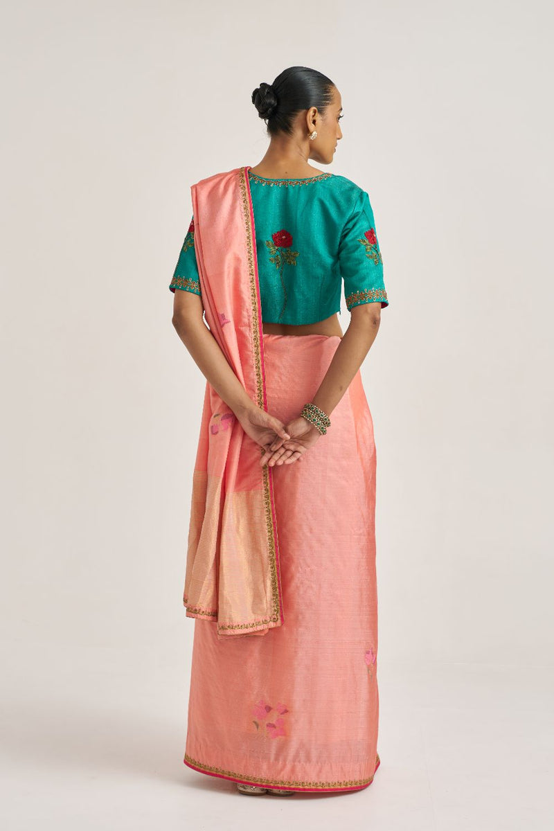 Charvi Sari silk by Suparna Som in peach color for women in Singapore