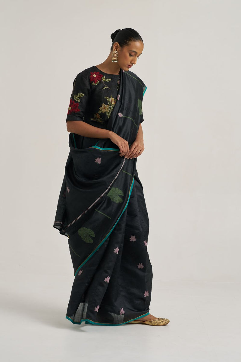 Vani Sari silk by Suparna Som in black color for women in Singapore
