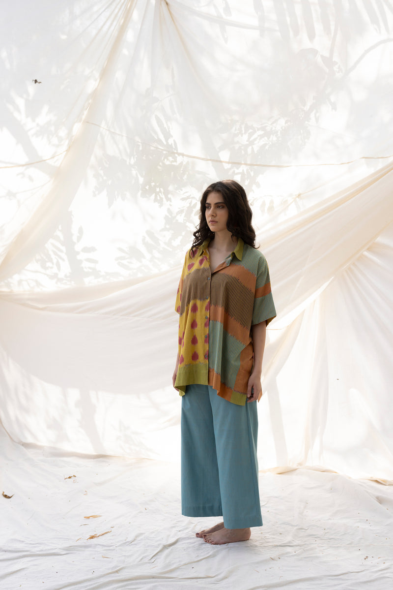 SUR BOXY SHIRT 100% cotton by Translate - Handwoven Ikat in multi color for women in Singapore